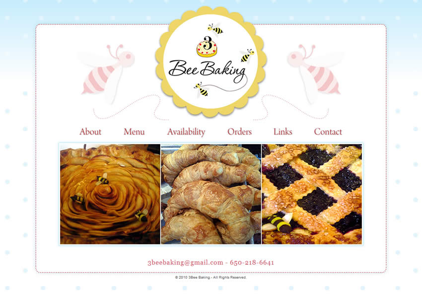 Página interna do site 3 Bee Baking