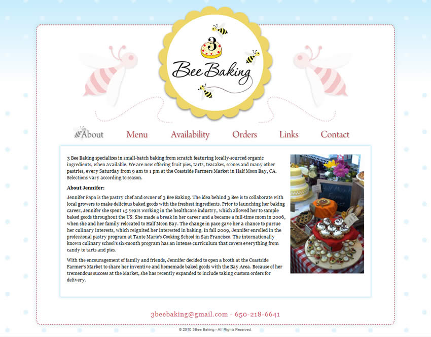 Página interna do site 3 Bee Baking