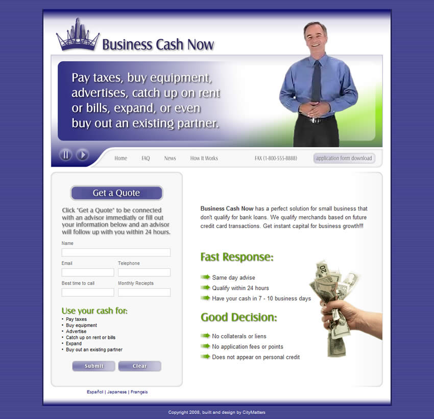 Página interna do site Business Cash Now