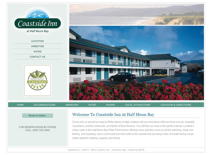 Página inicial do site Coastside Inn