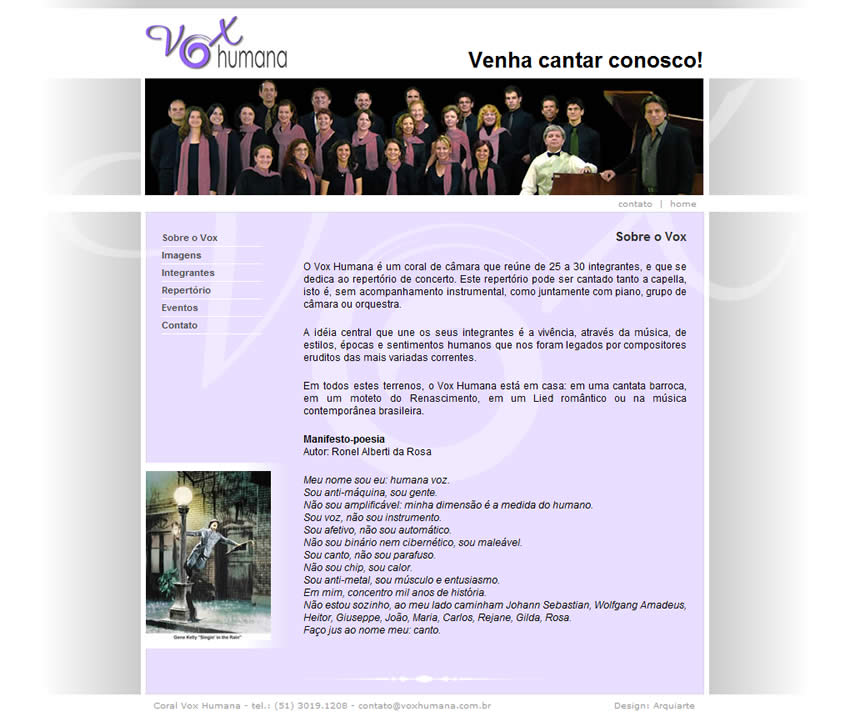 Página interna do site Vox Humana